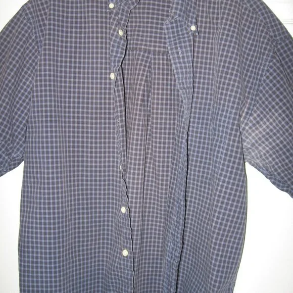 GANT Micro Tartans Short Sleeve Button-Down Shirt Men's Large Blue - Picture 1 of 3